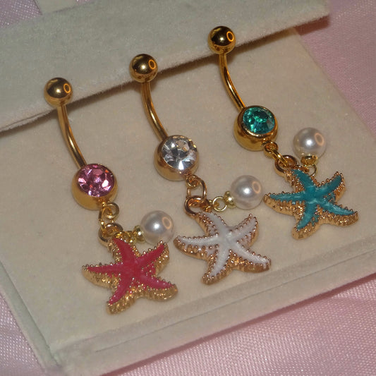 White Starfish Belly Piercing Bar