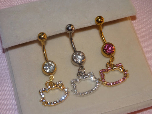 Gold + Pink Hello Kitty Belly Piercing Bar