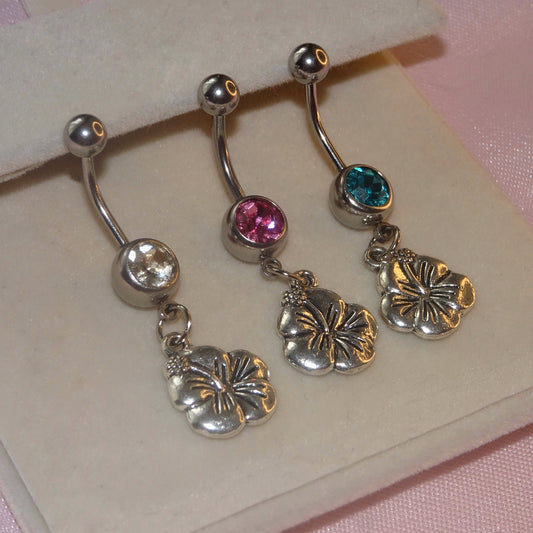 Blue Hibiscus flower Belly Piercing Bar