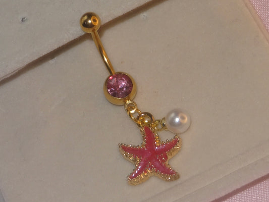 Gold&Pink Starfish Belly Piercing Bar