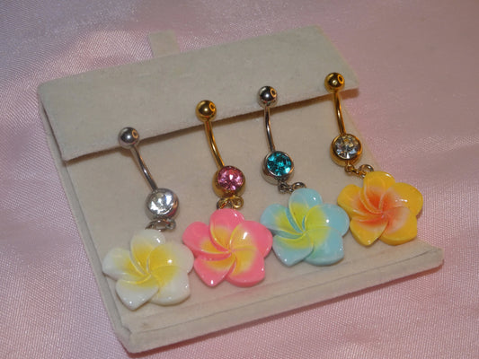 Hibiscus Flower Belly Bar Blue&Silver