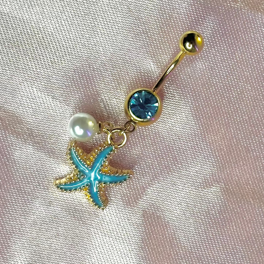 Blue&Gold Starfish Belly Piercing Bar