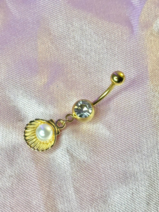 Gold Shell Belly Piercing Bar