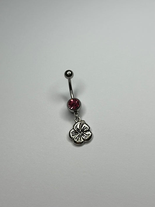 Pink Hibiscus flower Belly Piercing Bar