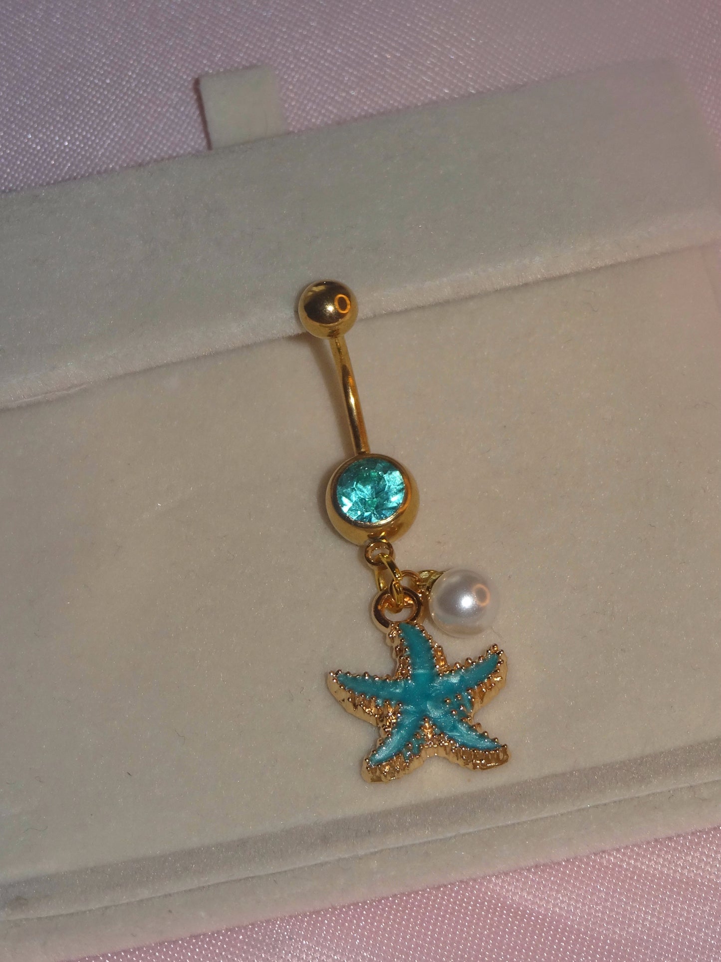Blue&Gold Starfish Belly Piercing Bar