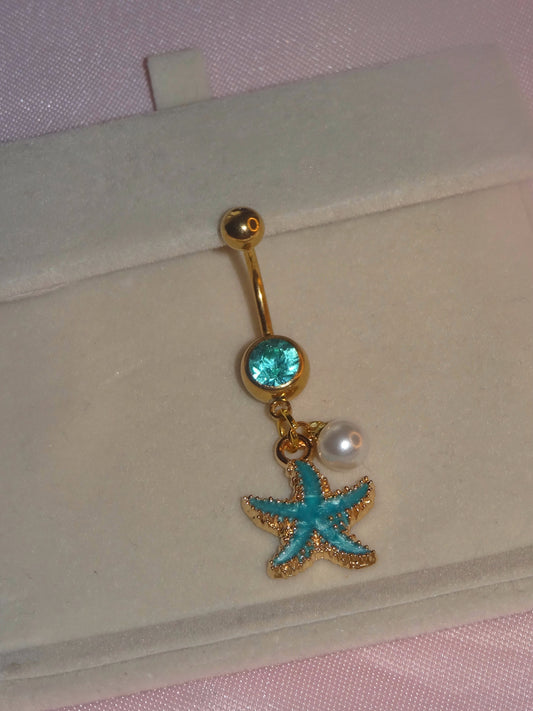 Blue&Gold Starfish Belly Piercing Bar
