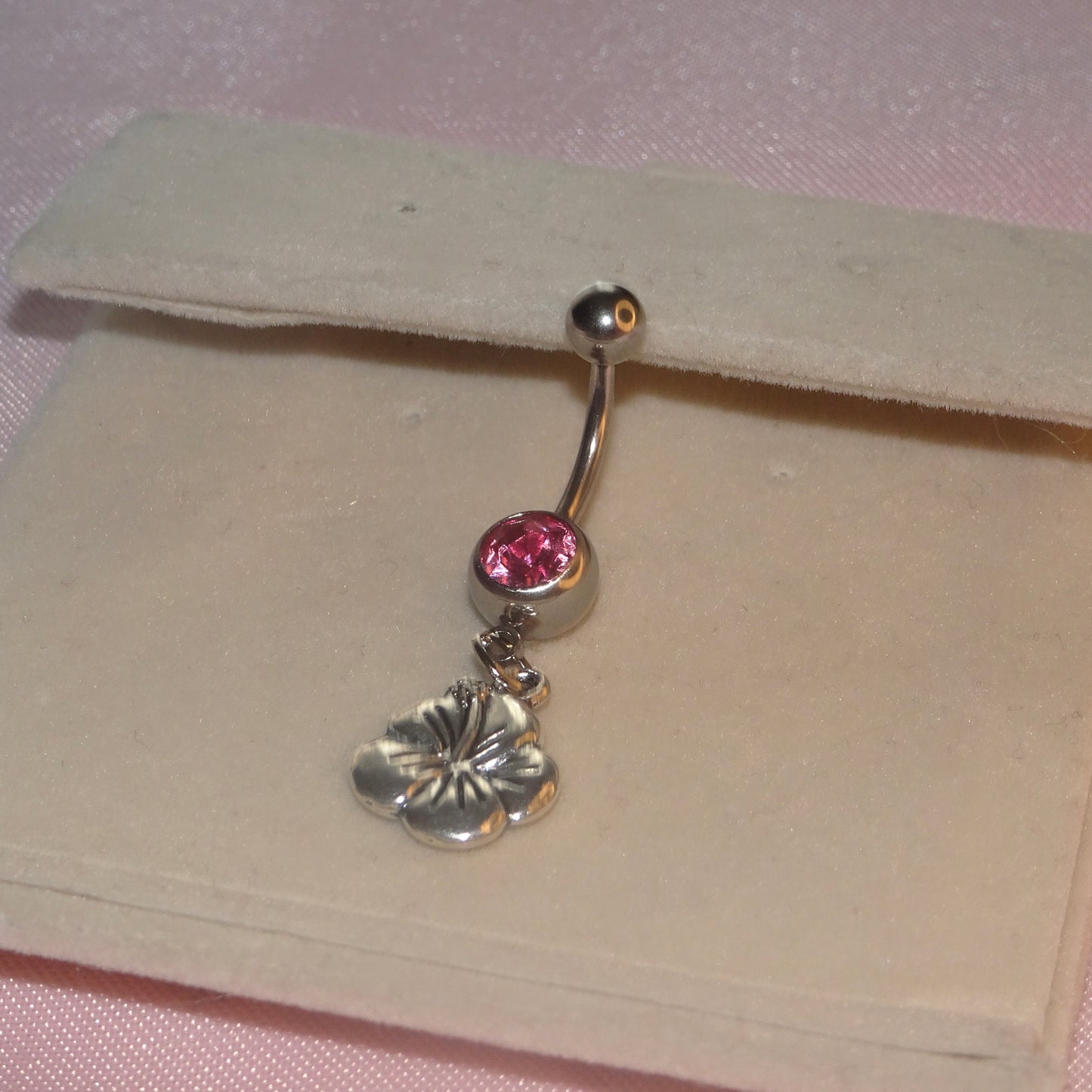 Pink Hibiscus flower Belly Piercing Bar