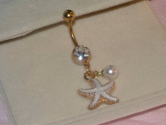 White Starfish Belly Piercing Bar