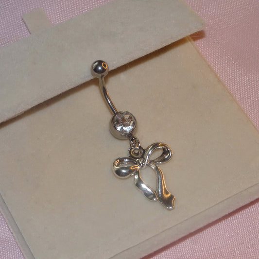 Silver Bow Belly Piercing Bar