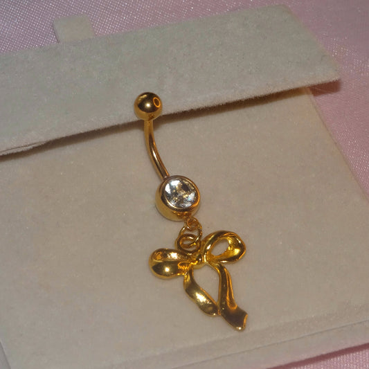 Gold Bow Belly Piercing Bar