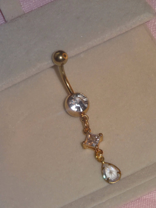 Gold Drop Belly Piercing Bar