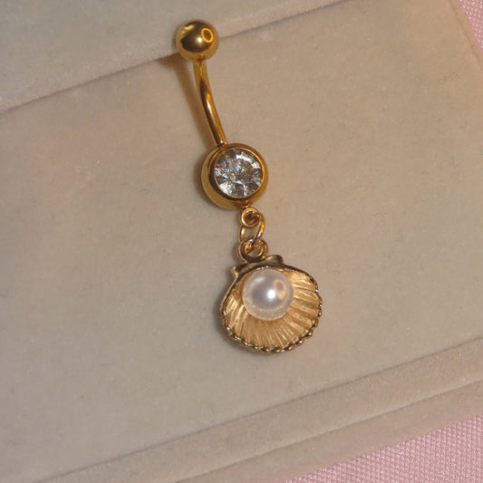 Gold Shell  Belly Piercing Bar