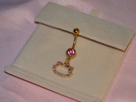 Gold + Pink Hello Kitty Belly Piercing Bar