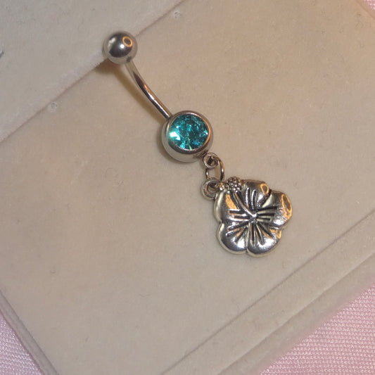 Blue Hibiscus flower Belly Piercing Bar