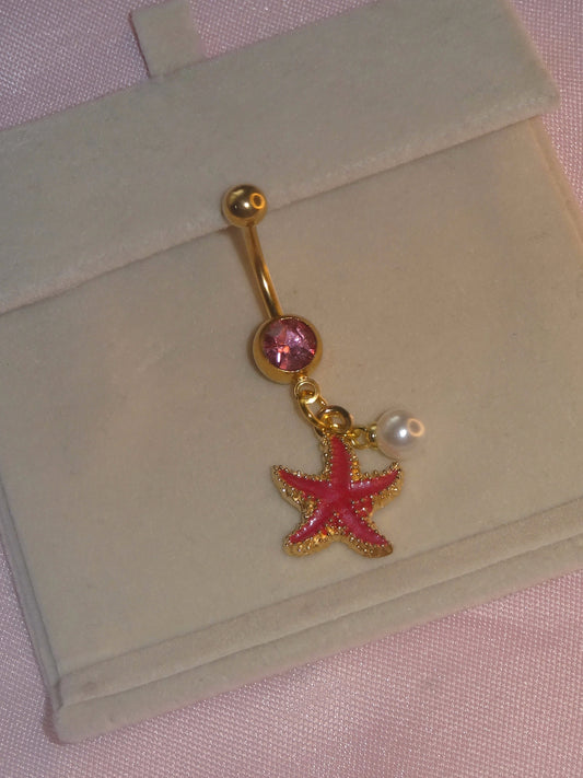 Gold&Pink Starfish Belly Piercing Bar