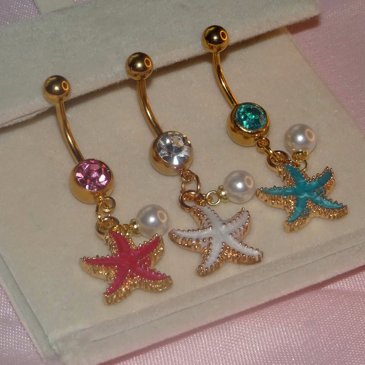 Gold&Pink Starfish Belly Piercing Bar