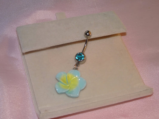 Hibiscus Flower Belly Bar Blue&Silver